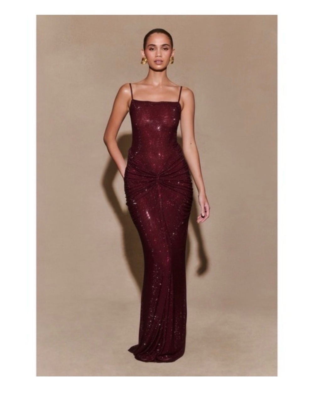 MESHKI Roisin Diamante Satin Maxi Dress Mahogany Crystal
Evening Gown Sz XL
